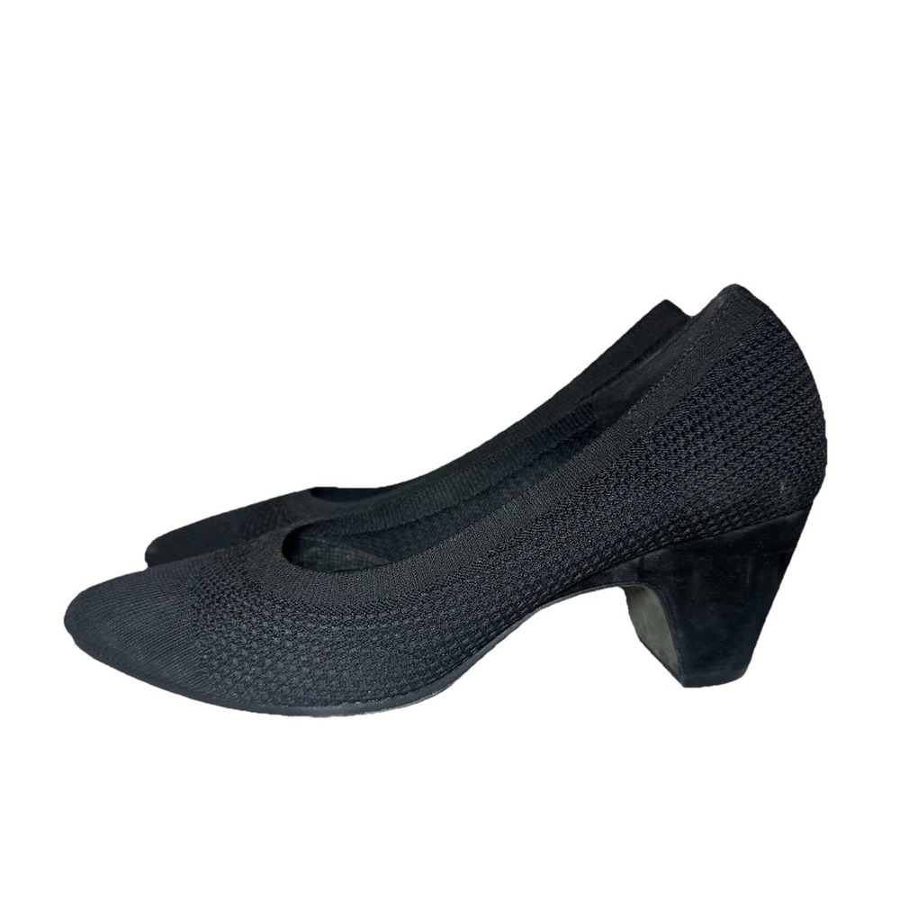 EILEEN FISHER Black Stretch Knit Pumps Cone Heels Sustainable Almond Toe SIZE‎ 7